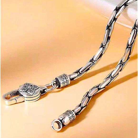 Stainless Steel Chain Link Necklace , Mantra, Curb Hand Woven Engraved - Picture 2 of 5